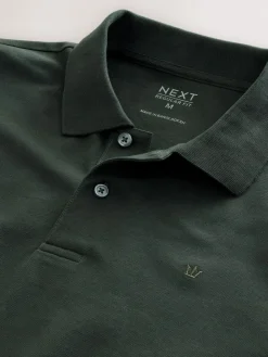 Next Olive Green Regular Fit Long Sleeve Pique Polo Shirt^ Tops & T-Shirts