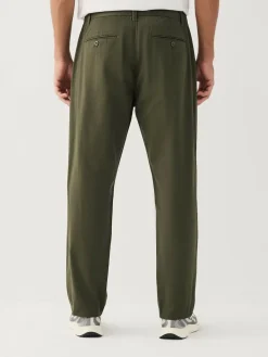 New Next Regular Tapered Fit Single Pleated Stretch Chinos Trousers Olive Green
