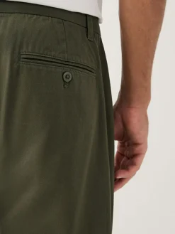 New Next Regular Tapered Fit Single Pleated Stretch Chinos Trousers Olive Green