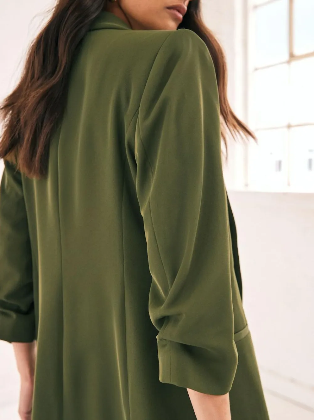 Next Olive Green Relaxed Ruched Sleeve Blazer