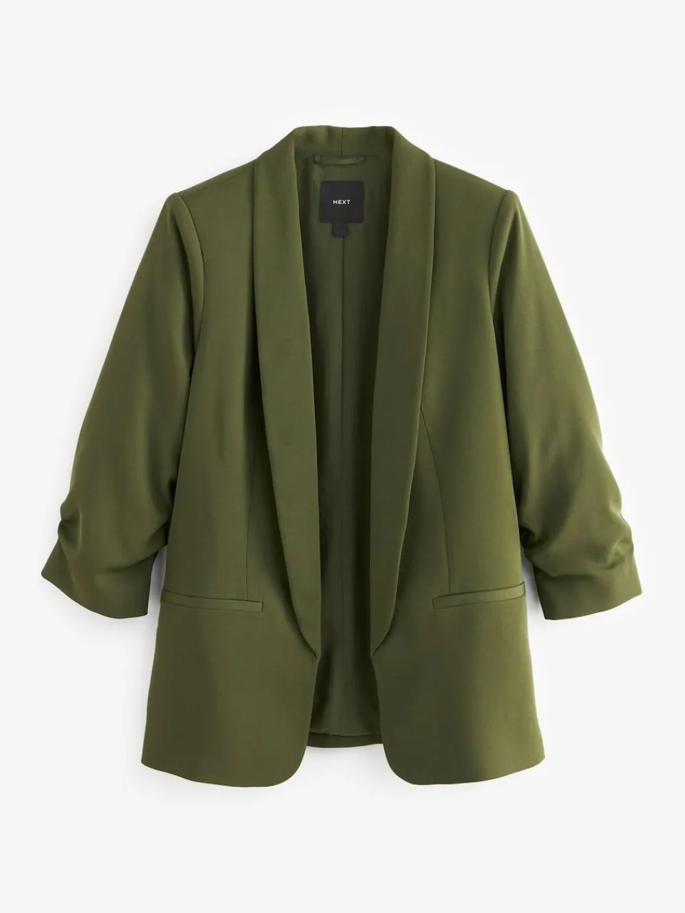 Next Olive Green Relaxed Ruched Sleeve Blazer