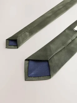Next Olive Slim Textured Tie