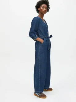Clearance Oliver Bonas Blue Denim V-Neck Tie Waist Jumpsuit