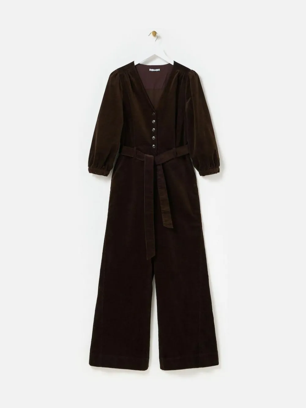 Oliver Bonas Brown Corduroy V-Neck Tie Waist Jumpsuit^Women Jumpsuits & Playsuits