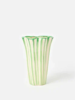 Oliver Bonas Green & White Striped Ceramic Vase^ Vases