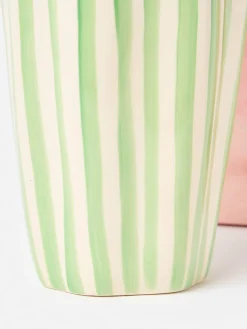 Oliver Bonas Green & White Striped Ceramic Vase^ Vases