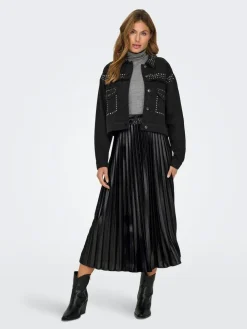ONLY Black Metallic Pleated Midi Skirt^Women Skirts