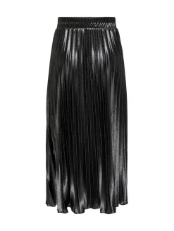 ONLY Black Metallic Pleated Midi Skirt^Women Skirts