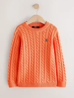 Next Orange Cable Knit Crew Neck Jumper (3-16yrs)^BOY Knitwear & Sweaters|Knitwear