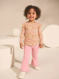 Next Ribbed Long Sleeve Frill T-Shirt (3mths-7yrs) Orange Ditsy Floral