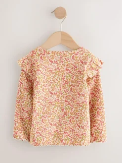 Next Ribbed Long Sleeve Frill T-Shirt (3mths-7yrs) Orange Ditsy Floral