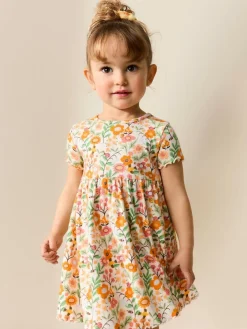 Discount Next Short Sleeve Ribbed Dress (3mths-7yrs) Orange Floral