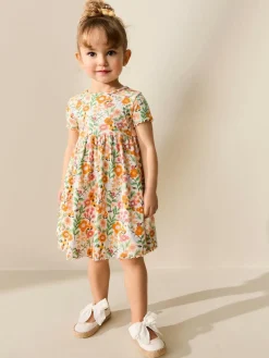 Discount Next Short Sleeve Ribbed Dress (3mths-7yrs) Orange Floral