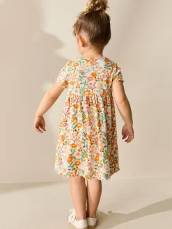 Discount Next Short Sleeve Ribbed Dress (3mths-7yrs) Orange Floral