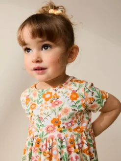 Discount Next Short Sleeve Ribbed Dress (3mths-7yrs) Orange Floral