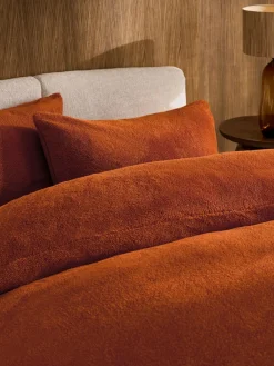 Hot Next Orange Rust Teddy Fleece Duvet Cover and Pillowcase Set