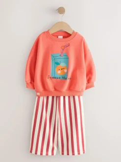 Next Orange Squeeze the Day Sweatshirt & Wide Leg Trousers Set (3mths-7yrs)^ Baby Girls|Sweatshirts & Hoodies