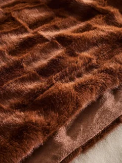 Next Textured Faux Fur Check Throw Orange