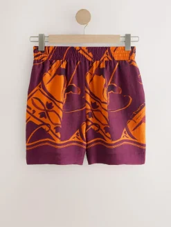 Discount Next Orange/Burgundy Exotic Border Print Elasticated Waist Resort Shorts