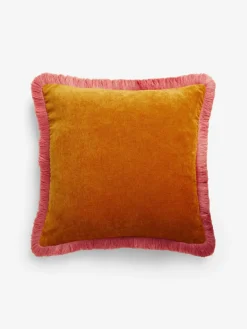 Sale Next Orange/Pink 45 x 45cm Soft Velour Contrast Fringe Cushion