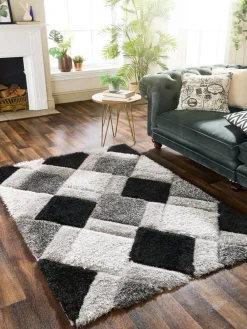 Origin Rugs Grey 3D GEO Shaggy Rug^ Rugs & Runners