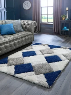 Origin Rugs Navy 3D GEO Shaggy Rug^ Rugs & Runners