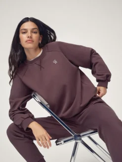 Discount OSIA Crew Neck Oversized Sweatshirt Brown