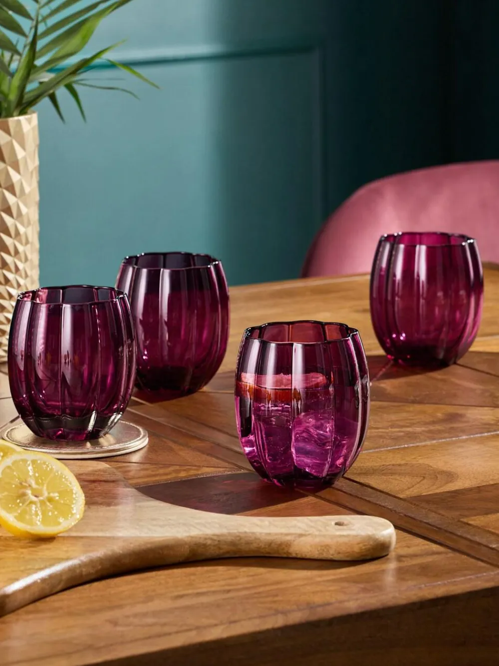 Discount Next Ottilie Set of 4 Short Tumbler Glasses Burgundy Red