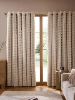 Next Oyster Aspen Faux Fur Eyelet Lined Curtains^ Curtains & Blinds