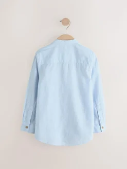 Next Pale Blue Grandad Collar Linen Mix Long Sleeve Shirt (3-16yrs)^BOY Shirts
