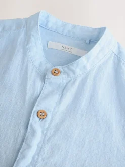 Next Pale Blue Grandad Collar Linen Mix Long Sleeve Shirt (3-16yrs)^BOY Shirts
