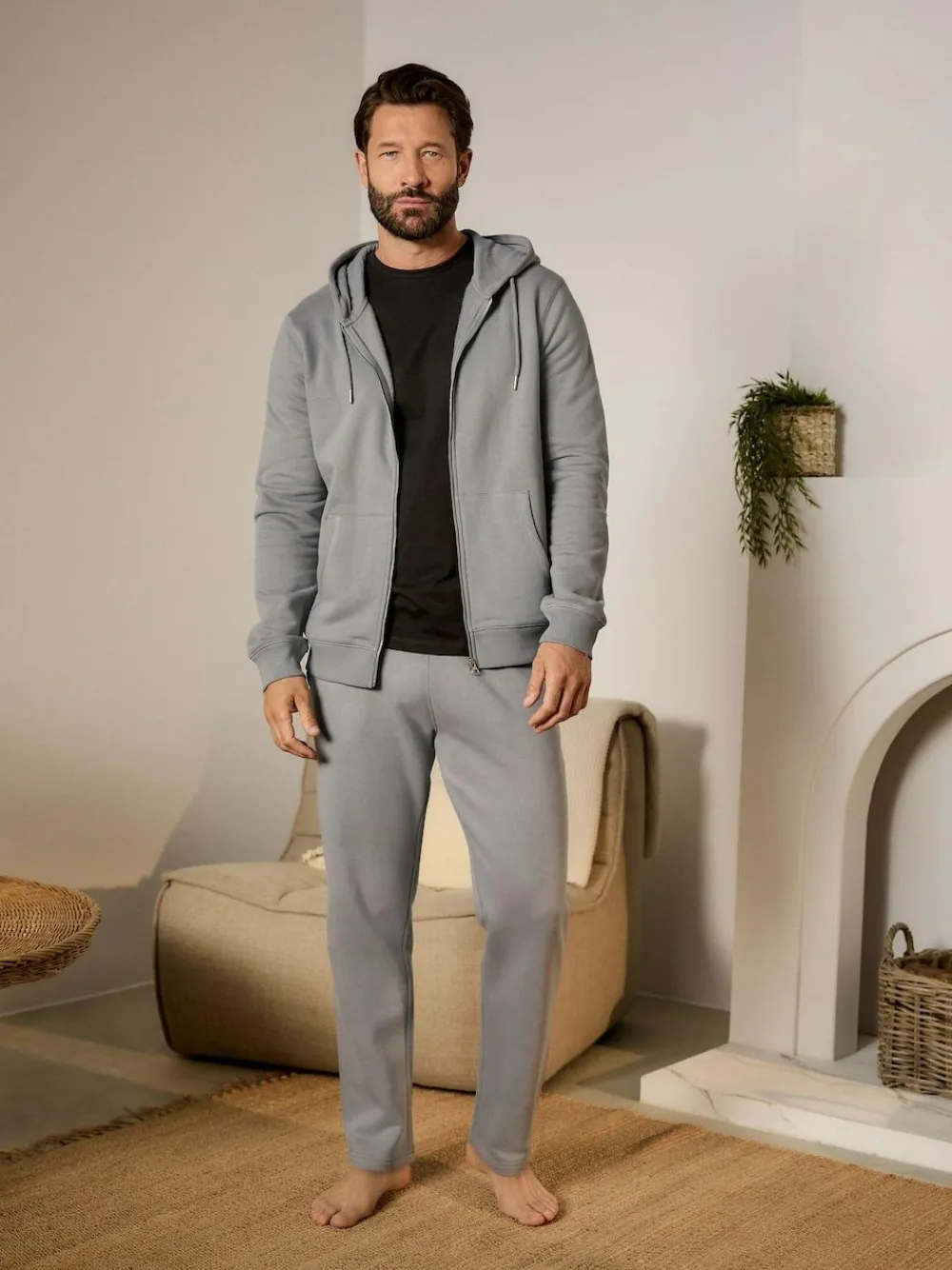 Next Pale Grey Brushback Heavyweight Open Joggers^ Loungewear|Joggers