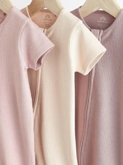 New Next Pale Pink 3 Pack Two Way Zip Baby Romper (0mths-3yrs)