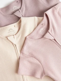 New Next Pale Pink 3 Pack Two Way Zip Baby Romper (0mths-3yrs)