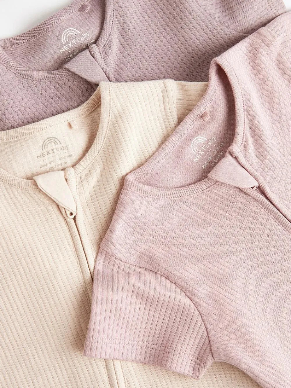 New Next Pale Pink 3 Pack Two Way Zip Baby Romper (0mths-3yrs)