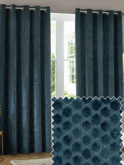 Paoletti Neptune Cut-Velvet Eyelet Curtains^ Curtains & Blinds