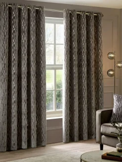 Paoletti Brown Manhattan Velvet Eyelet Curtains^ Curtains & Blinds
