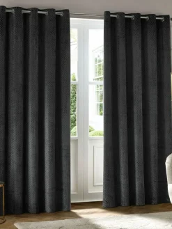 Paoletti Neptune Cut-Velvet Eyelet Curtains^ Curtains & Blinds