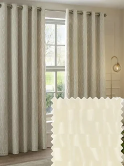 Hot Paoletti Natural Manhattan Velvet Eyelet Curtains
