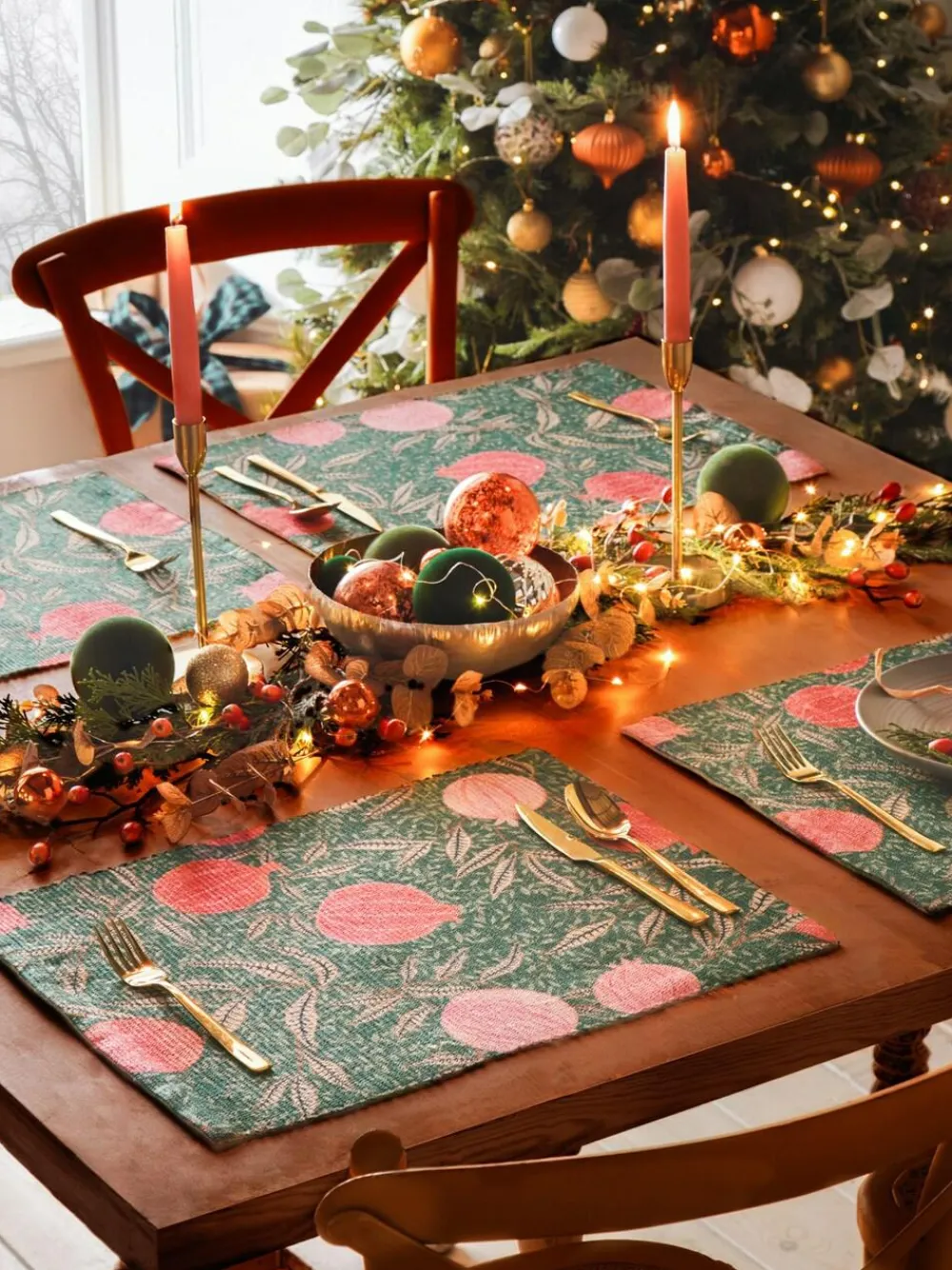 Outlet Paoletti Set of 4 Green Pomegranate Table Placemats