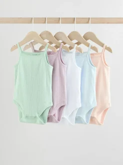 Next Pastel 5 Pack Vest Pointelle Baby Bodysuits^BOY Unisex|Bodysuits & Vests