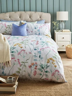 New Next Pastel Isla Watercolour Floral 100% Cotton Duvet Cover and Pillowcase Set