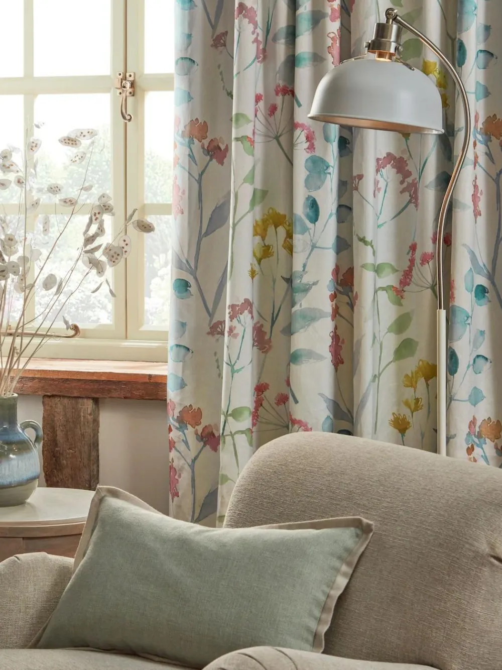 Next Isla Floral Print Pencil Pleat Blackout/Thermal Curtains^ Curtains & Blinds