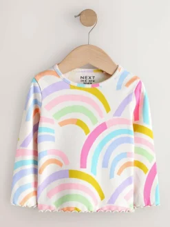 Next Pastel Rainbow Long Sleeve Rib Tops 5 Pack (3mths-7yrs)^ Baby Girls|Tops