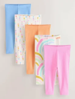 Next Pastel Rainbow Ribbed Leggings 5 Pack (3mths-7yrs)^ Baby Girls|Pants & Leggings