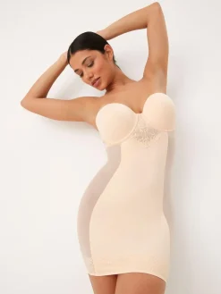 Next Pastel Rose Nude DD+ Firm Tummy Control Lightly Padded Lace Slip^Women Shapewear