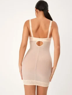 Next Pastel Rose Nude DD+ Firm Tummy Control Lightly Padded Lace Slip^Women Shapewear