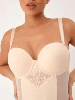 Next Pastel Rose Nude DD+ Firm Tummy Control Lightly Padded Lace Slip^Women Shapewear