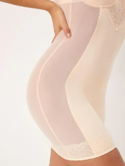 Next Pastel Rose Nude DD+ Firm Tummy Control Lightly Padded Lace Slip^Women Shapewear