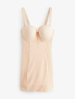 Next Pastel Rose Nude DD+ Firm Tummy Control Lightly Padded Lace Slip^Women Shapewear